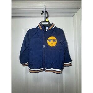 Little Lad Toddler Boys Quilted Bomber Jacket Emoji Patch Blue Size 2T